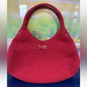 Kate Spade New York Red Felted Wool Leather Hobo Bag Purse Handbag Gold Accents